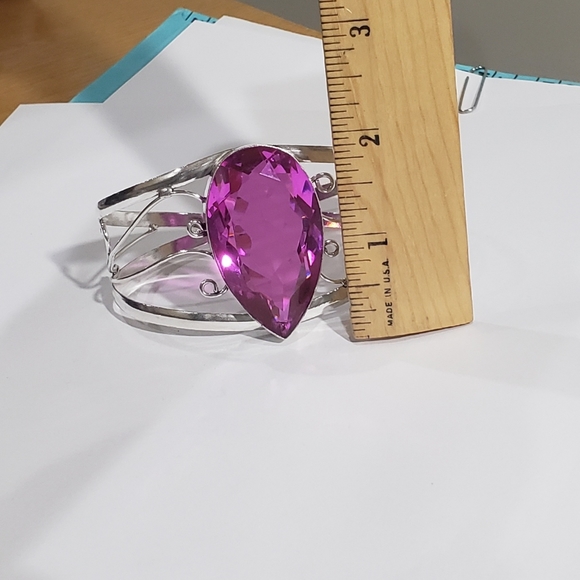 Pink Rubellite bracelet, 925 silver large pink rubellite adjustable cuff bangle - Picture 6 of 13